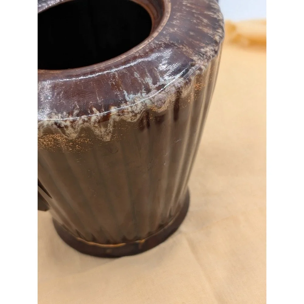 Vintage Mid Century Modern Drip Glaze Teapot Brown Ribbed Ceramic Tea Pot Japan